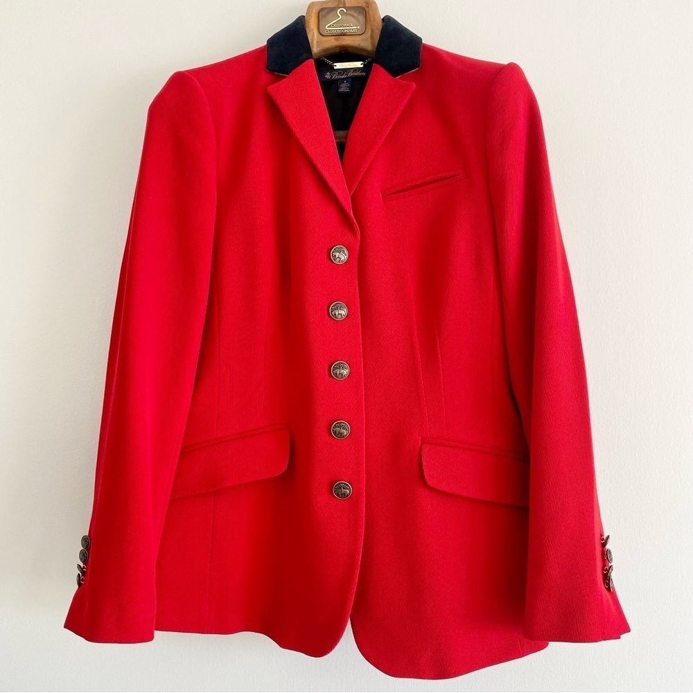 Brooks Brothers Red Blazer with Black Velvet Trim Size 8